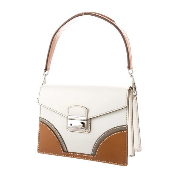 Prada Vitello Tri-Color Sound Top Handle Satchel 2Way Bag White Naturale - Picture 2 of 9